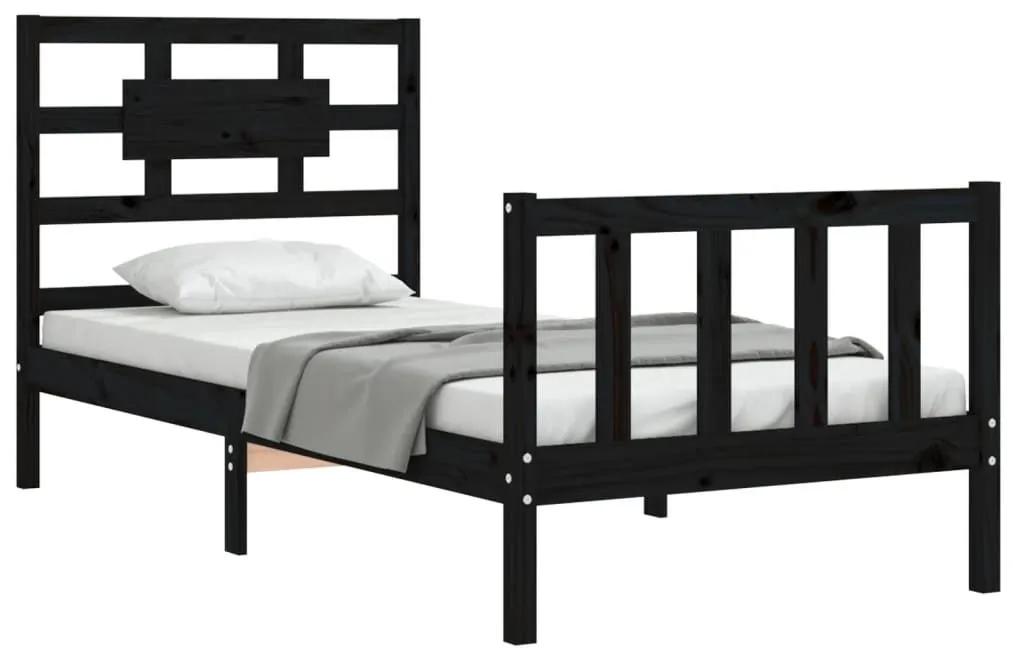 Πλαίσιο Κρεβατιού με Κεφαλάρι Μαύρο Μασίφ Ξύλο Single - Μαύρο
