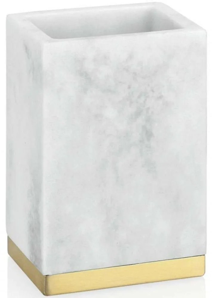 Ποτηροθήκη Modern AH-BA68123 7x5x10,5cm Marble Effect White-Gold Andrea House Ατσάλι,Polyresin