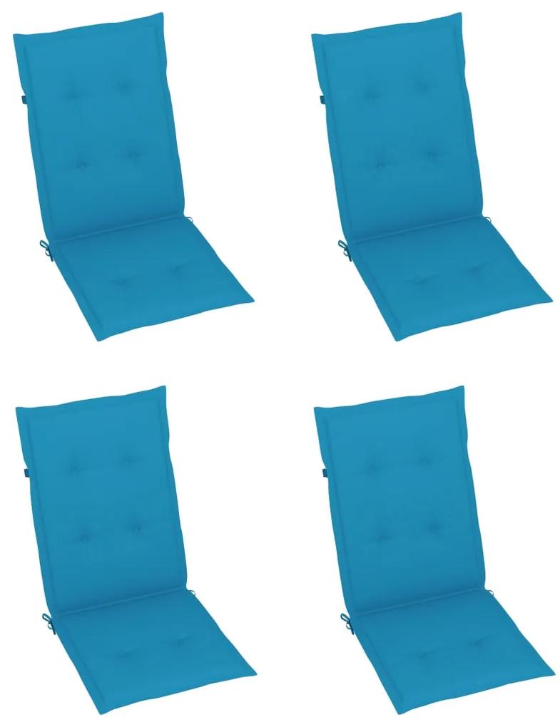vidaXL Καρέκλες Κήπου 4 τεμ. από Μασίφ Ξύλο Teak με Μπλε Μαξιλάρια
