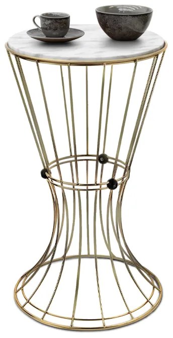 Τραπεζάκι βοηθητικό Girene Megapap μεταλλικό - Mdf χρώμα χρυσό - λευκό εφέ μαρμάρου 32x32x58εκ.