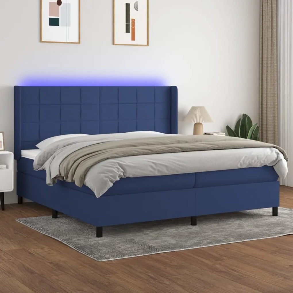 ΚΡΕΒΑΤΙ BOXSPRING ΜΕ ΣΤΡΩΜΑ &amp; LED ΜΠΛΕ 200X200 ΕΚ. ΥΦΑΣΜΑΤΙΝΟ 3138347