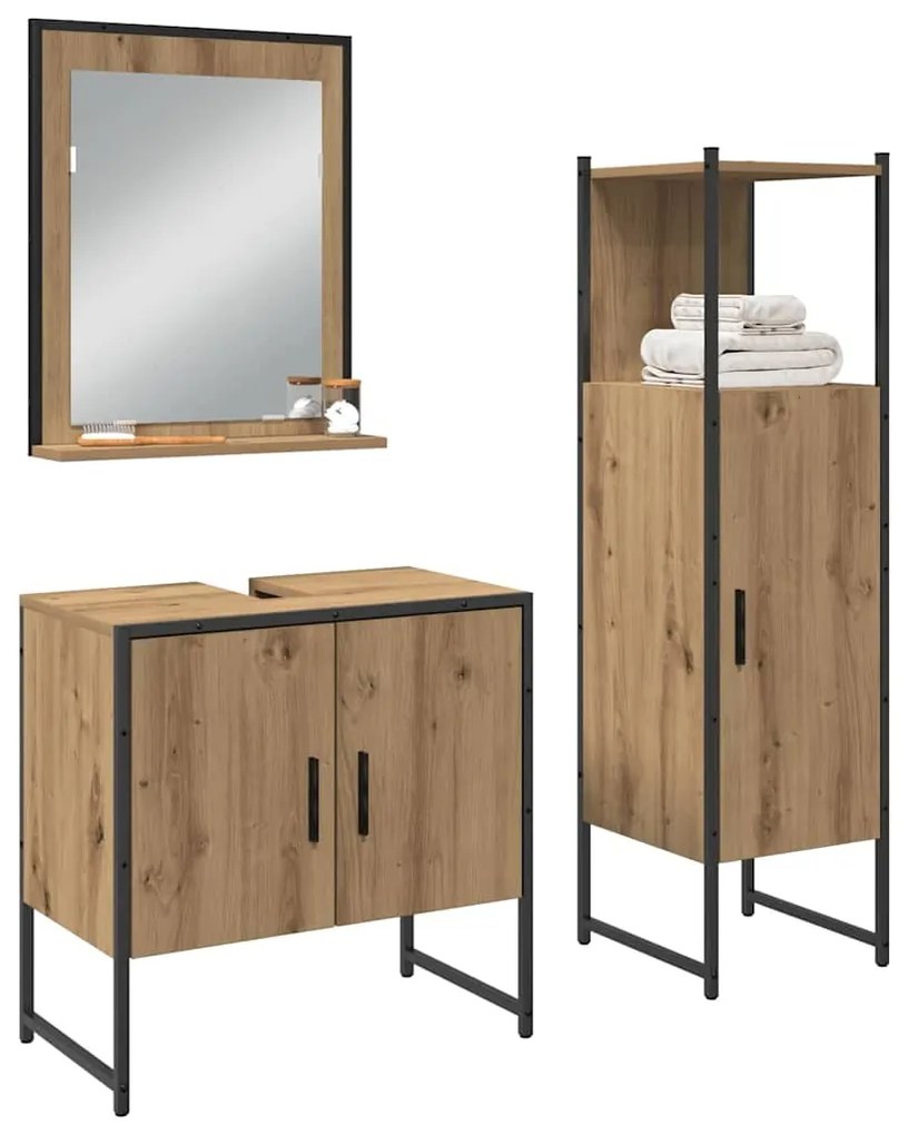 vidaXL Σετ Επίπλων Μπάνιου με ράφι 3 pcs Καφέ Επεξεργασμένο ξύλο
