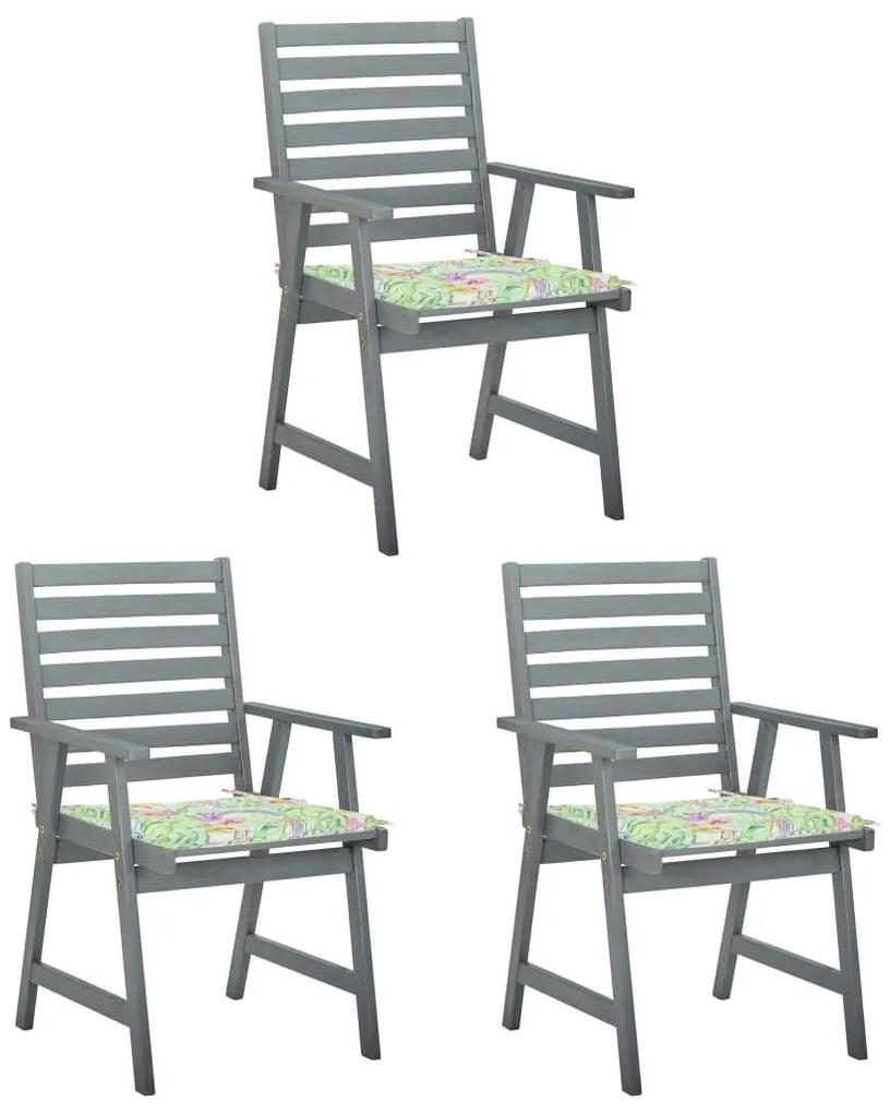 Καρέκλες Εξ. Χώρου με Μαξιλάρια 3 τεμ. από Μασίφ Ξύλο Ακακίας - Γκρι