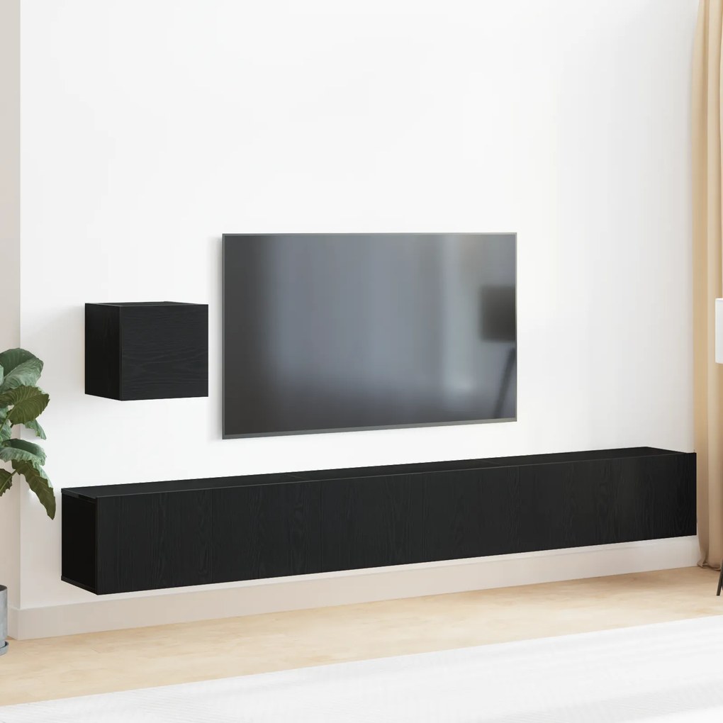 vidaXL 4τεμαχ set έπιπλο τηλεόρασης Μαύρο Δρυς Επεξεργασμένου Ξύλου