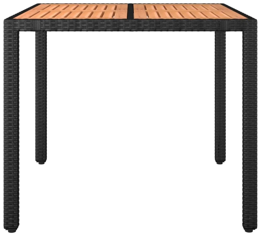 Τραπέζι Κήπου με Ξύλινη Επιφάνεια Μαύρο Συνθ Ρατάν/Μασίφ Ακακία - Μαύρο
