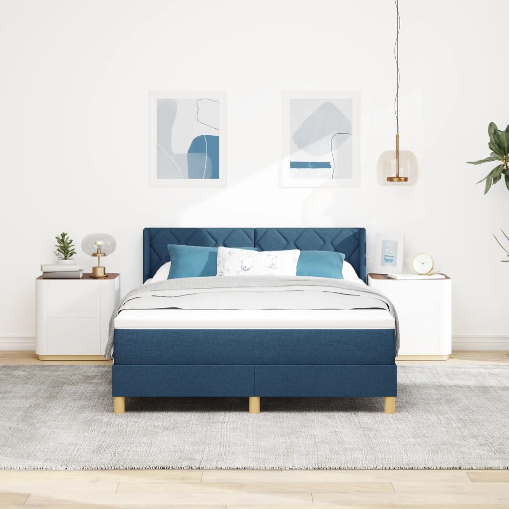 vidaXL Μπλε Κρεβάτι Box Spring με Στρώμα - 160 x 200 εκ - Ύφασμα
