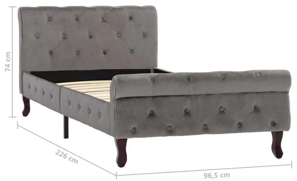 vidaXL Πλαίσιο Κρεβατιού Γκρι 90 x 200 εκ. Βελούδινο