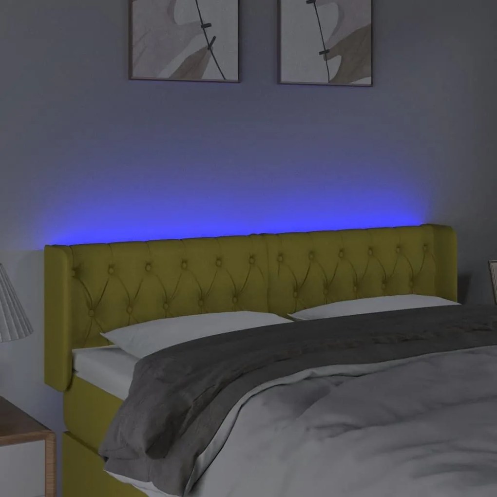 Κεφαλάρι Κρεβατιού LED Πράσινο 147x16x78/88 εκ. Υφασμάτινο - Πράσινο
