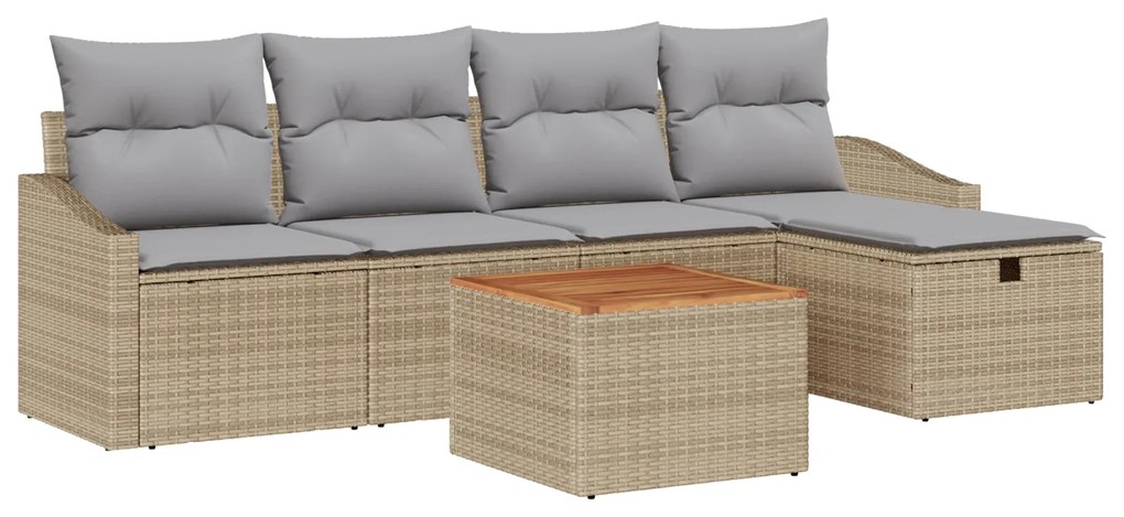 vidaXL Σετ κήπου 6 κομματιών με μαξιλάρια Beige Poly Rattan
