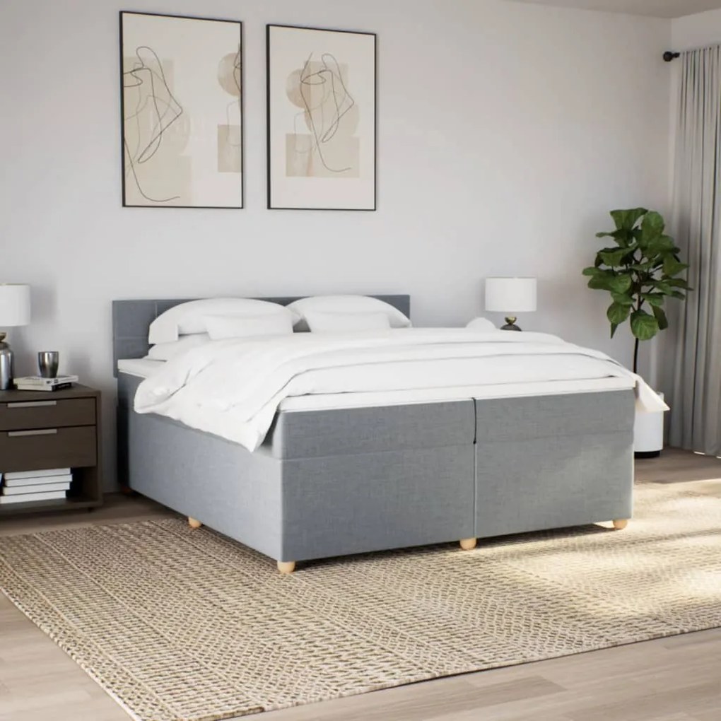 vidaXL Κρεβάτι Boxspring με Στρώμα Ανοιχτό Γκρι 200x200 εκ. Υφασμάτινο