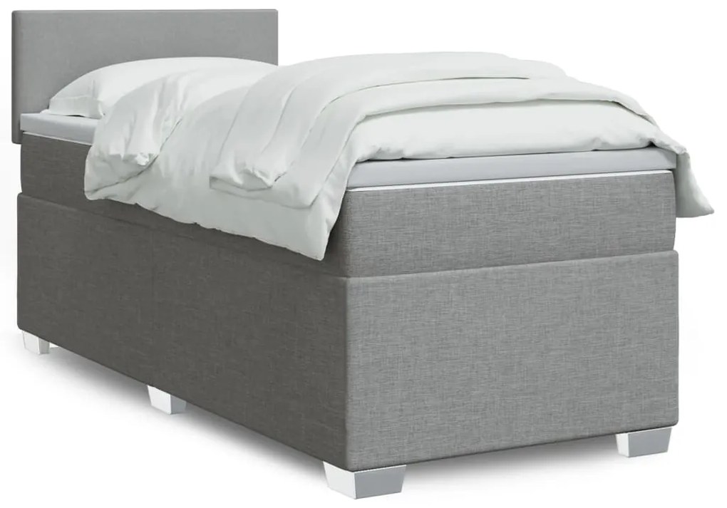 Κρεβάτι Boxspring με Στρώμα Ανοιχτό Γκρι 90x190 εκ. Υφασμάτινο - Γκρι