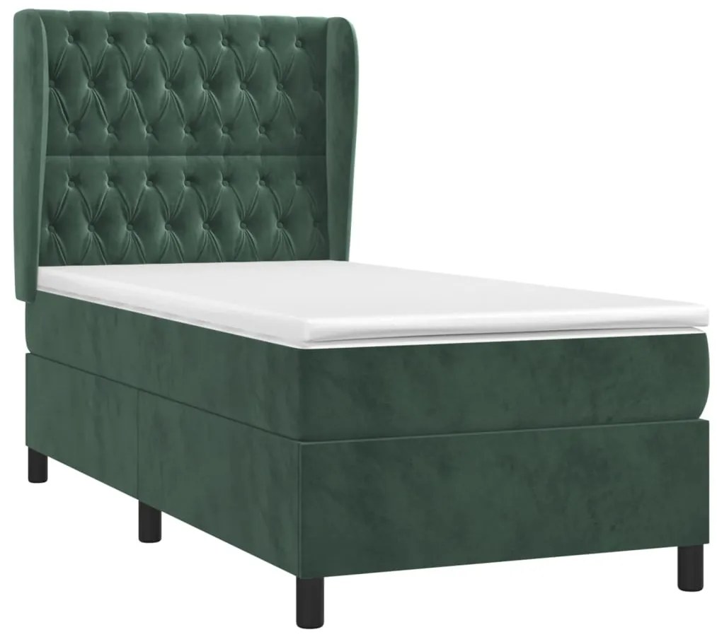 vidaXL Κρεβάτι Boxspring με Στρώμα Σκούρο Πράσινο 80x200 εκ. Βελούδινο