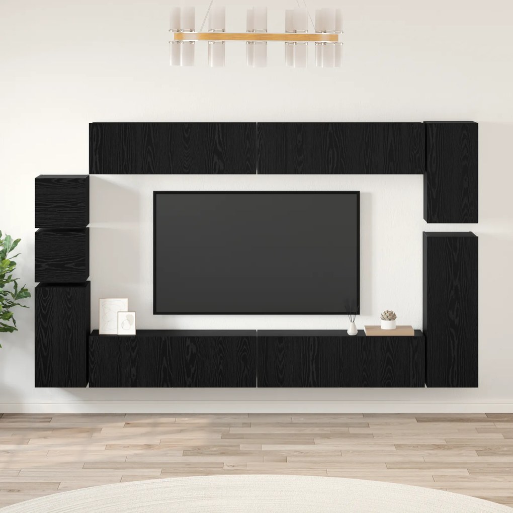 vidaXL Σετ επίπλου τηλεόρασης 9 pcs Μαύρη δρυς Επεξεργασμένο ξύλο