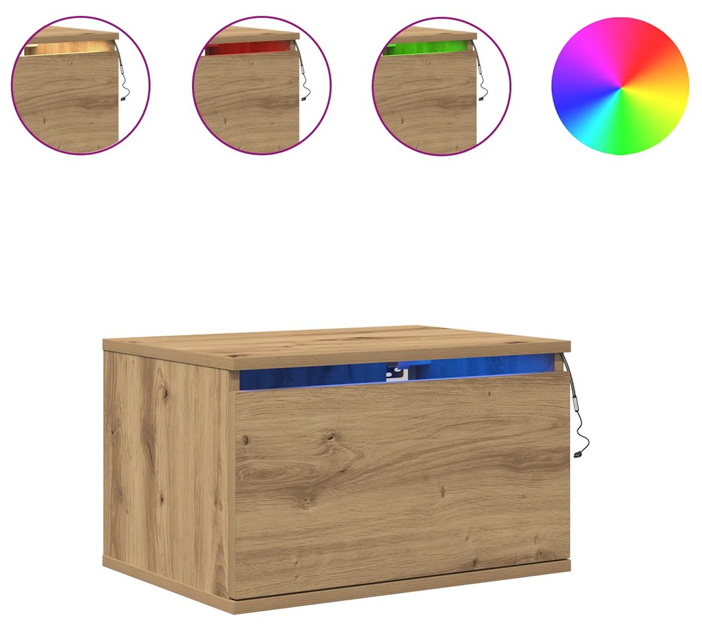 vidaXL κουζίνας κομοδίνο με LED τοίχου Artisan Oak 50x36x30 εκ.