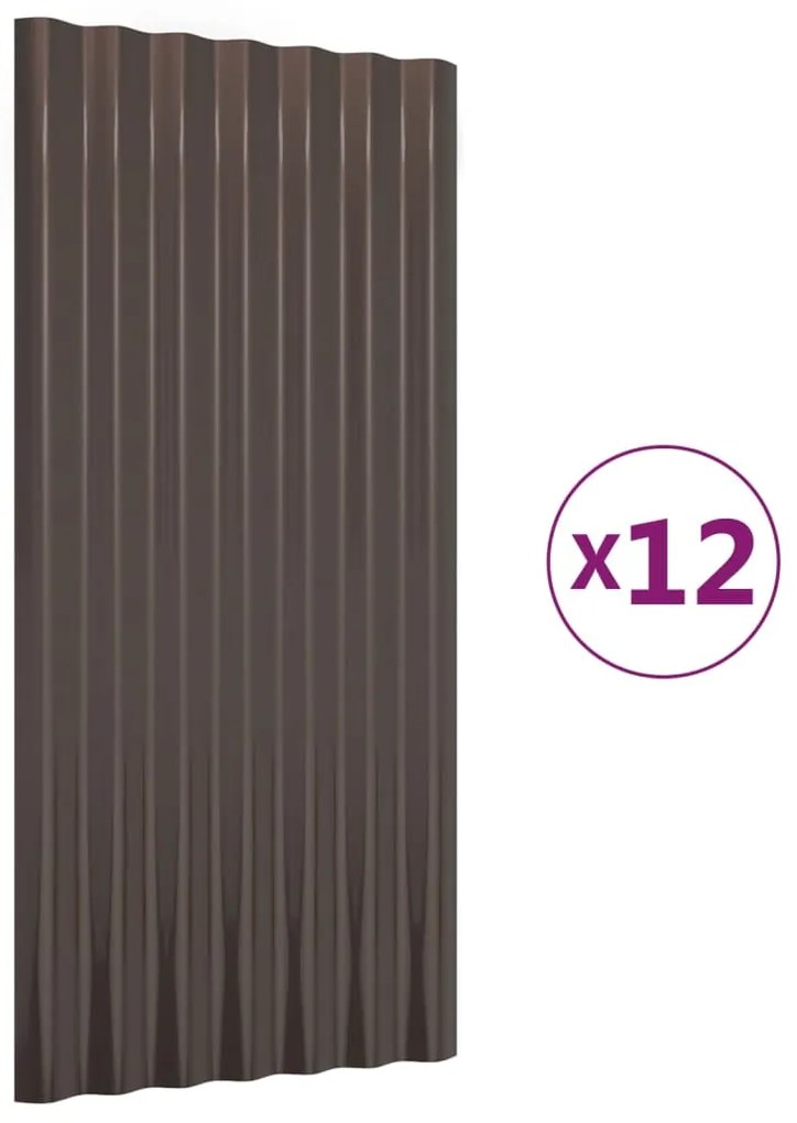 vidaXL Πάνελ Οροφής 12 τεμ. Καφέ 80x36 εκ. Ατσάλινα με Ηλεκτρ. Βαφή