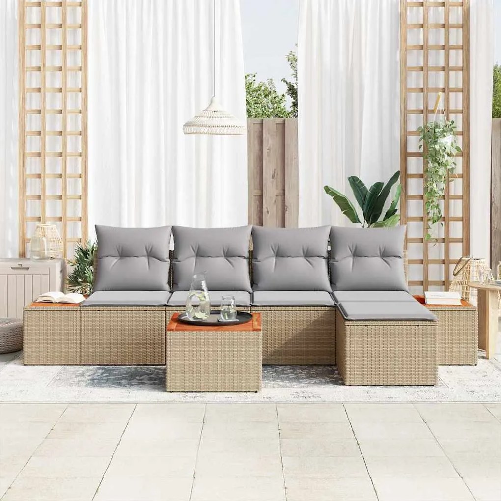 vidaXL Σετ Καναπέ Κήπου με μαξιλάρι 6 pcs Μπεζ Πολυ ράταν