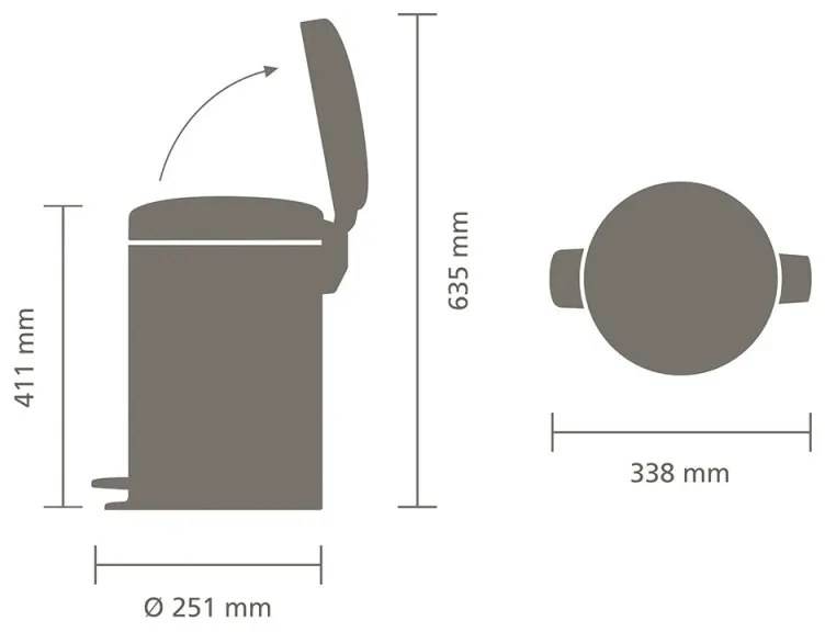 Κάδος απορριμμάτων με πεντάλ Brabantia NewIcon 649741, 12 l, Ομαλό κλείσιμο, Αντιολισθητική βάση, Ορυκτή επίστρωση, Σκούρο γκρι