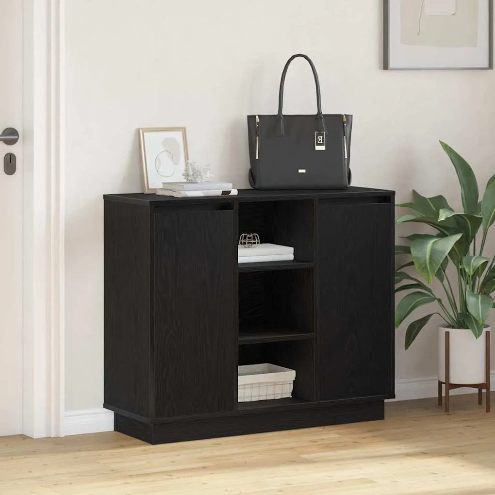 vidaXL Κομοδίνο με ράφι Μαύρη Οξυά 90 x 32 x 75 εκ Επεξεργασμένο ξύλο