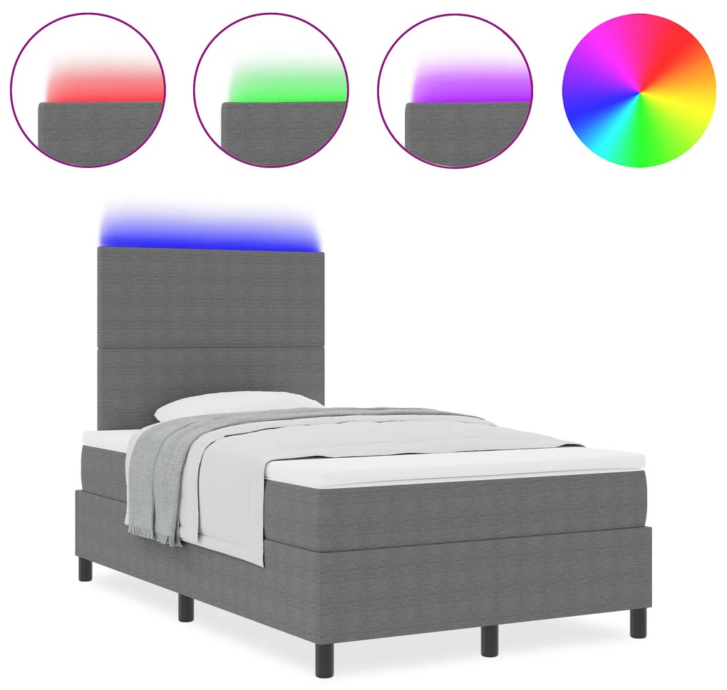 vidaXL Κρεβάτι Box Spring με Στρώμα & LED Ανοιχτό Γκρι 120x200 εκ Ραβδωτού ύφασματος