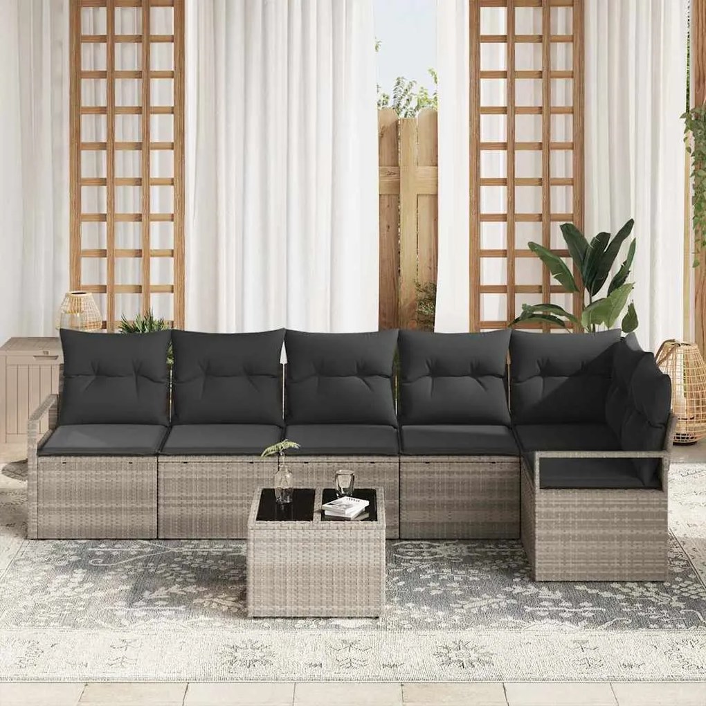 vidaXL Σετ Καναπέ Κήπου 7 pcs Ανοιχτό γκρι Πολυ rattan, βαμμένο ατσάλι