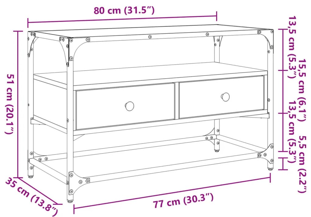 ΈΠΙΠΛΟ ΤΗΛΕΟΡΑΣΗΣ ΓΥΑΛ ΕΠΙΦΑΝΕΙΑ SONOMA ΔΡΥΣ 80X35X51ΕΚ ΕΠ ΞΥΛΟ 846060