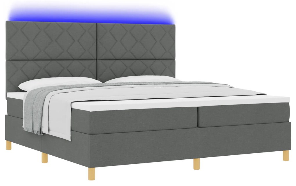 vidaXL Κρεβάτι με Ελατήριο και Στρώμα & LED Σκούρο Γκρι 200x200 εκ Ύφασμα