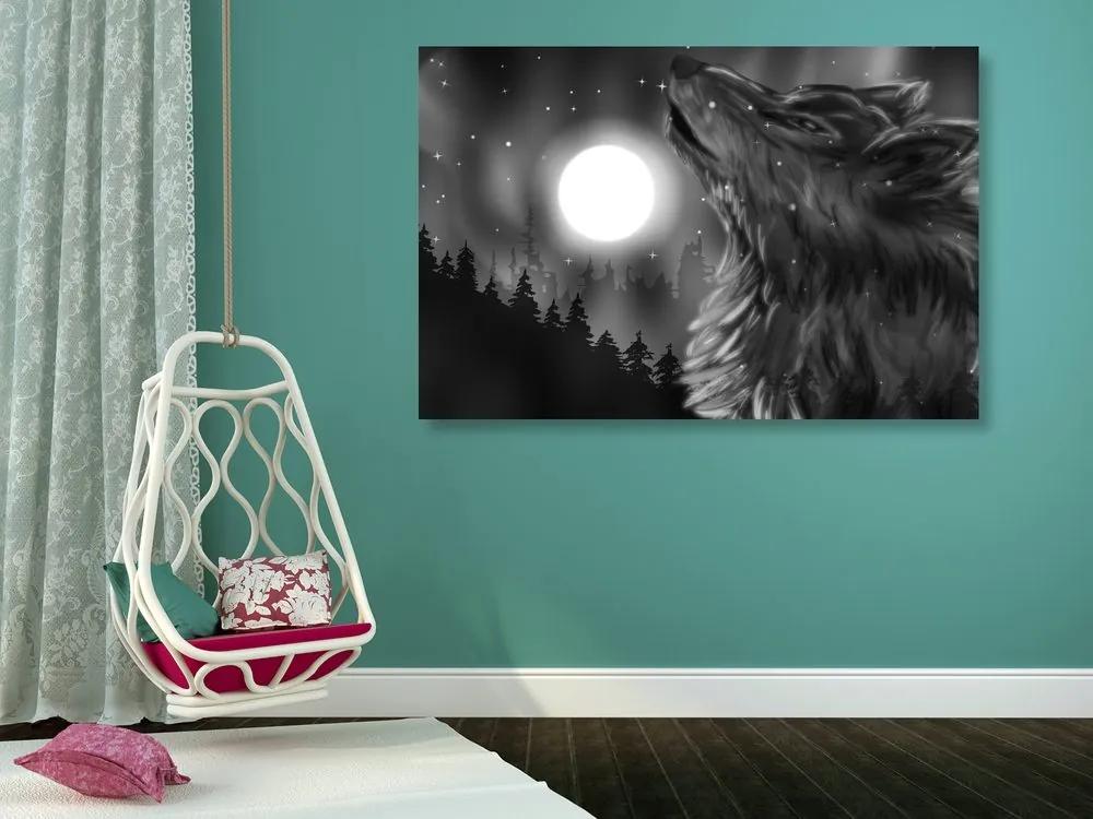 Εικόνα ενός φεγγαριού λύκου σε ασπρόμαυρο - 60x40