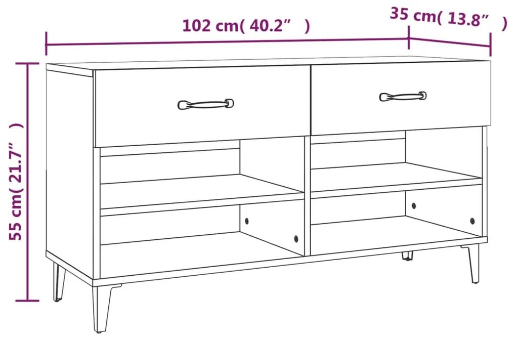 Παπουτσοθήκη Γυαλιστερό Λευκό 102x35x55 εκ. Επεξεργασμένο Ξύλο - Λευκό