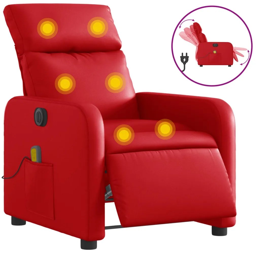 vidaXL Πολυθρόνα Μασάζ Ανακλινόμενη Ηλεκτρική Κόκκινη Συνθετικό Δέρμα