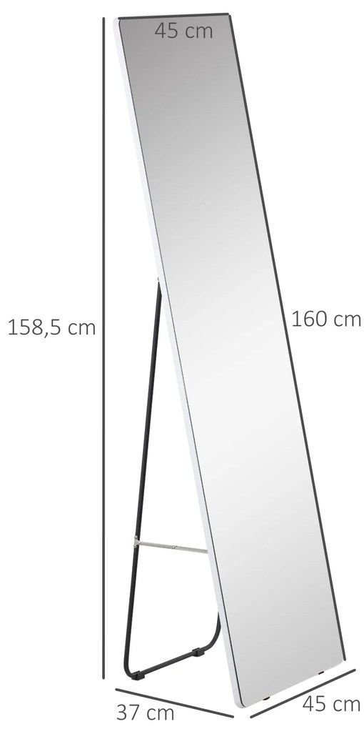 HOMCOM Επιδαπέδιος Καθρέφτης Τοίχου Ολόσωμος Καθρέφτης, Αλουμίνιο, 45 cm x 37 cm x 158,5 cm, Ασημί