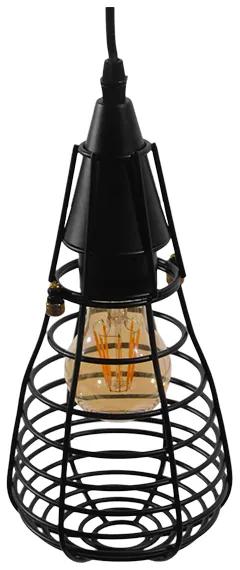 GloboStar® ALDO 01058 Vintage Industrial Κρεμαστό Φωτιστικό Οροφής Μονόφωτο Μαύρο Μεταλλικό Πλέγμα Φ13 x Y27cm