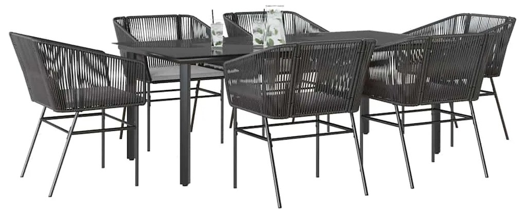 Σετ Τραπεζαρίας Κήπου 7Τεμ. Μαύρο Συνθ.Ρατάν/Γυαλί με Μαξιλάρια