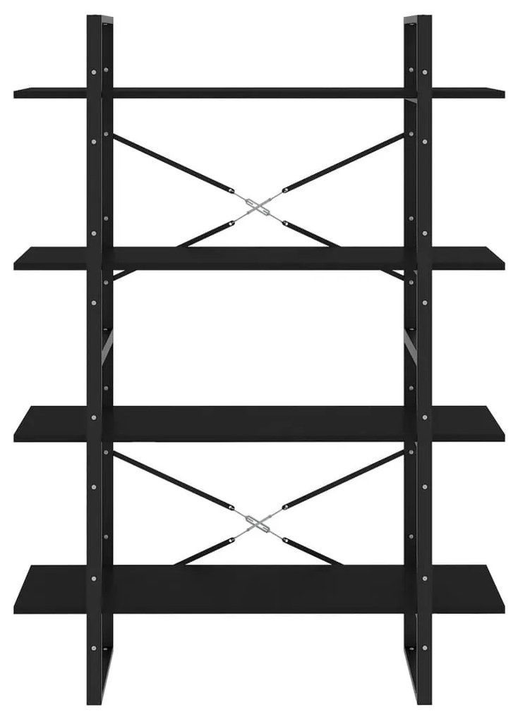 Βιβλιοθήκη με 4 Ράφια Μαύρη 100 x 30 x 140 εκ. από Επεξ. Ξύλο - Μαύρο