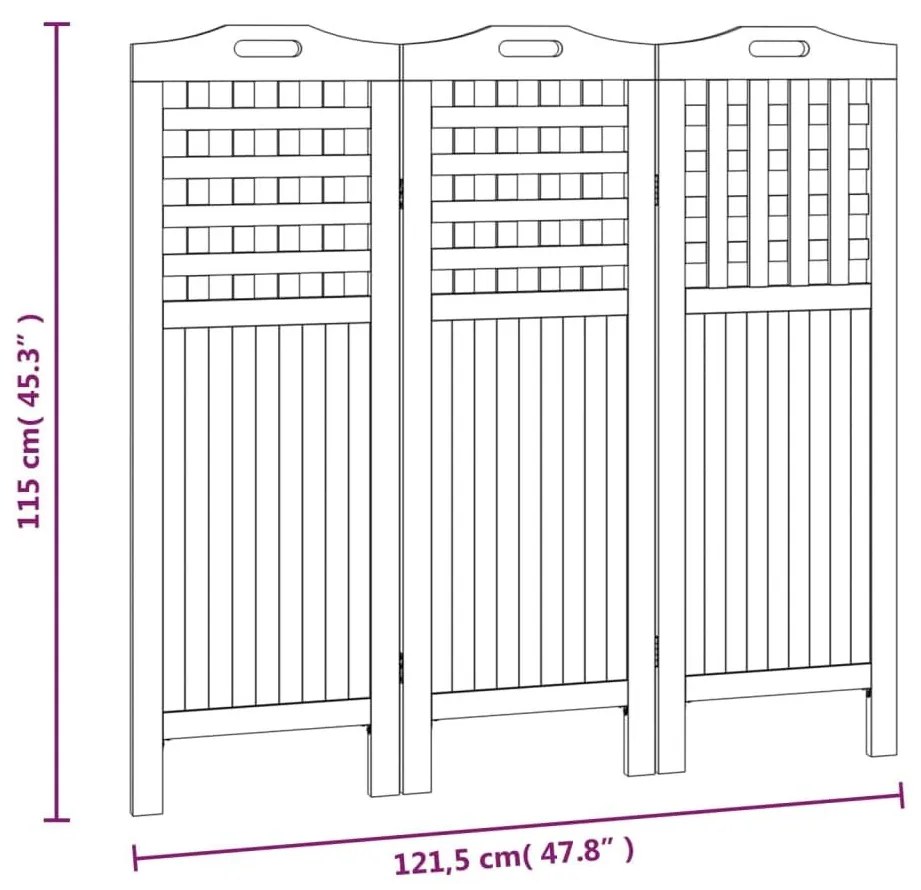 Διαχωριστικό Χώρου με 3 Πάνελ 121,5x2x115εκ. Μασίφ Ξύλο Ακακίας - Καφέ