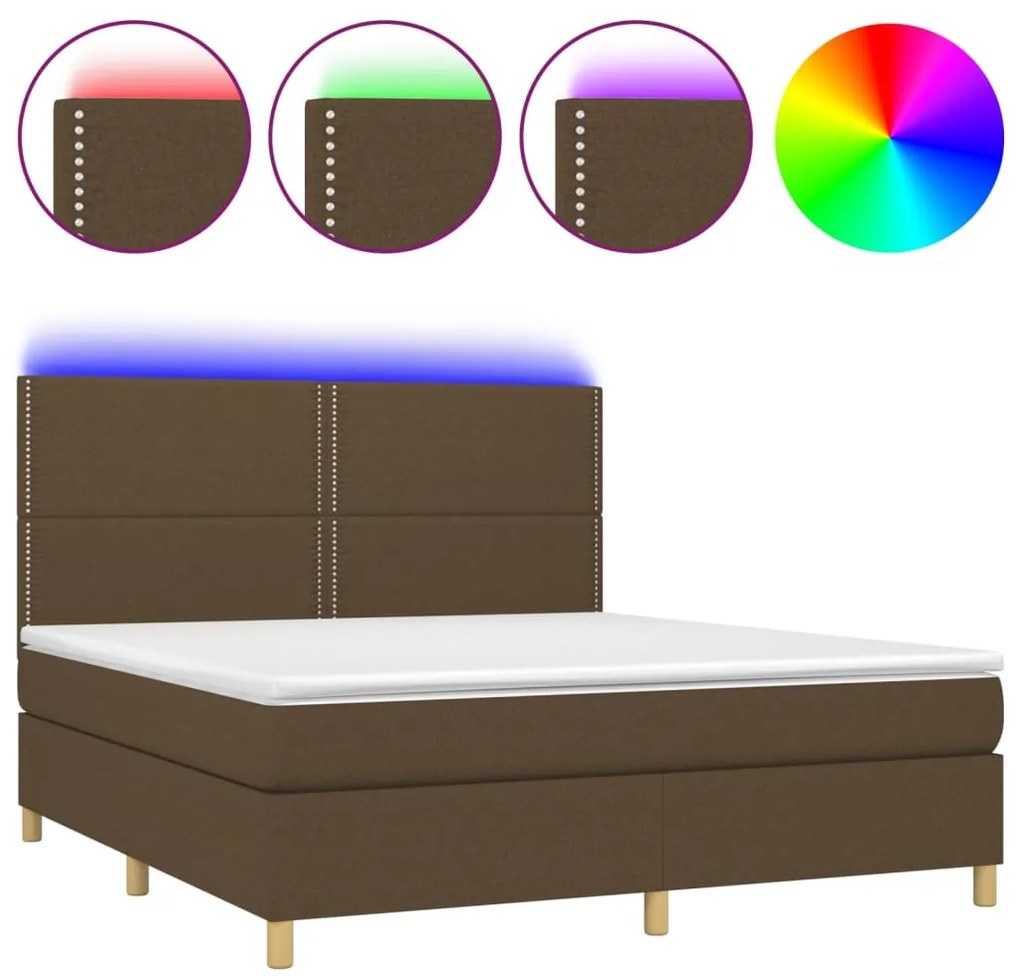 vidaXL Κρεβάτι Boxspring με Στρώμα &amp; LED Σκ.Καφέ 160x200εκ. Υφασμάτινο