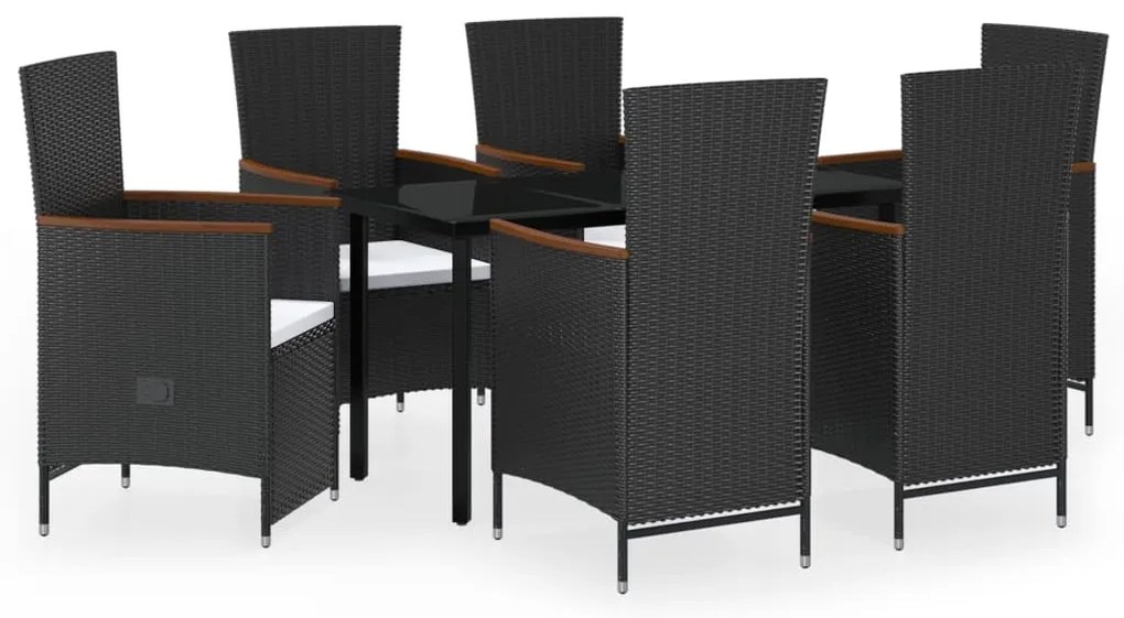 vidaXL Σετ Τραπεζαρίας Κήπου 7 Τεμαχίων Μαύρο με Μαξιλάρια