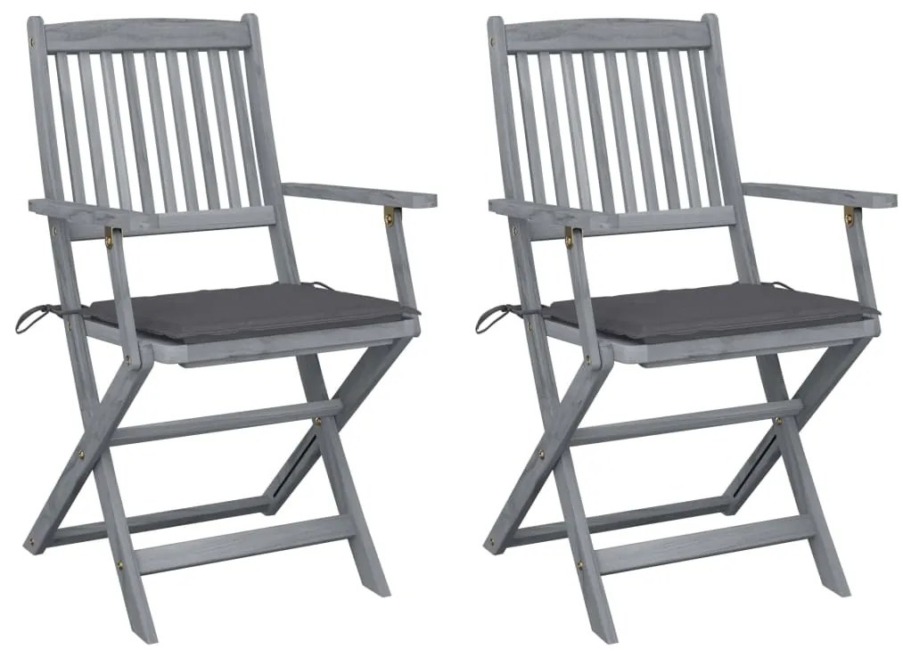 Καρέκλες Εξωτ. Χώρου Πτυσσόμενες 2 τεμ Ξύλο Ακακίας & Μαξιλάρια