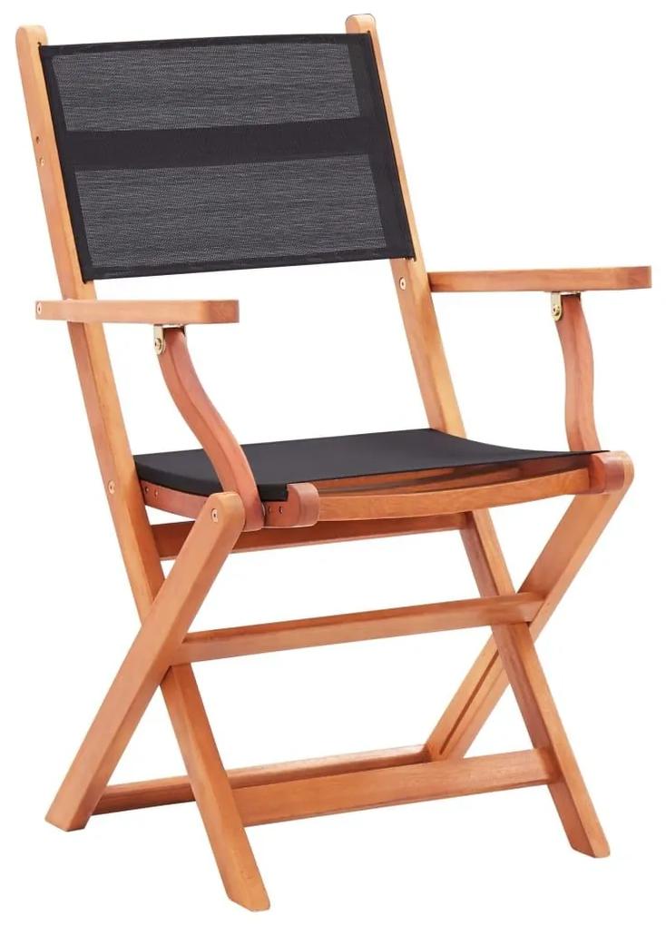 Καρέκλες Πτυσσόμενες 6τεμ. Μαύρες Μασίφ Ξύλο Ευκαλ./Τεξτιλίνη - Μαύρο