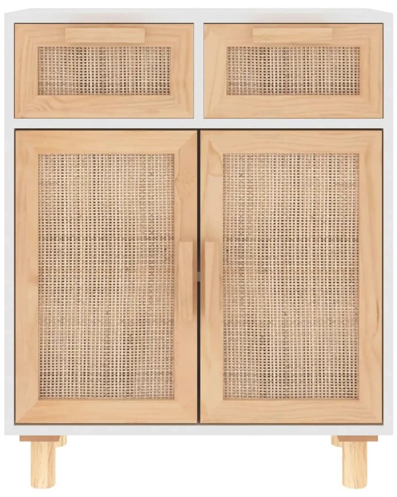 vidaXL Ντουλάπι Λευκό 60 x 30 x 75 εκ. Μασίφ Πεύκο &amp; Φυσικό Ρατάν