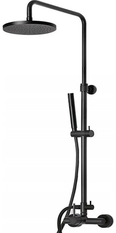 Eurorama Tonda Black Matt Μπαταρία Ντουζιέρας 2 Εξόδων με Κολώνα, Tηλέφωνο, Στήριγμα Τηλεφώνου και 'Αθραυστο Σπιράλ  145065-400