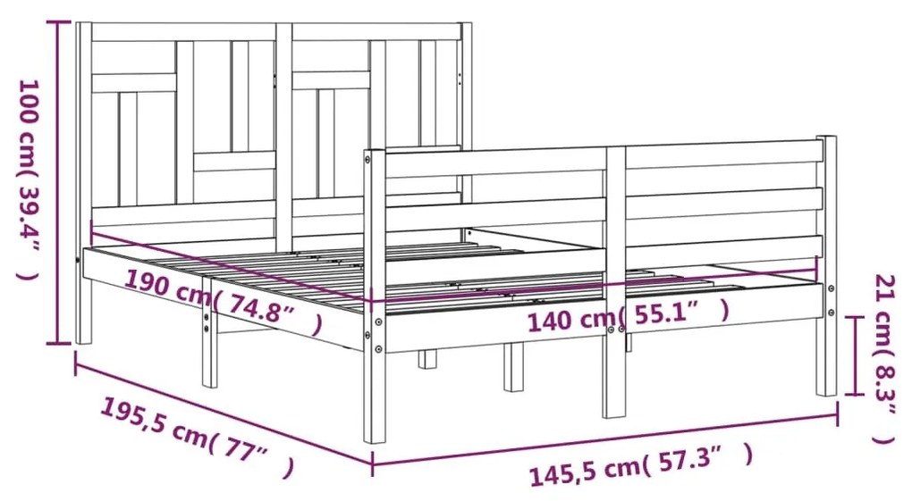 Πλαίσιο Κρεβατιού με Κεφαλάρι Λευκό 140x190 εκ. Μασίφ Ξύλο - Λευκό