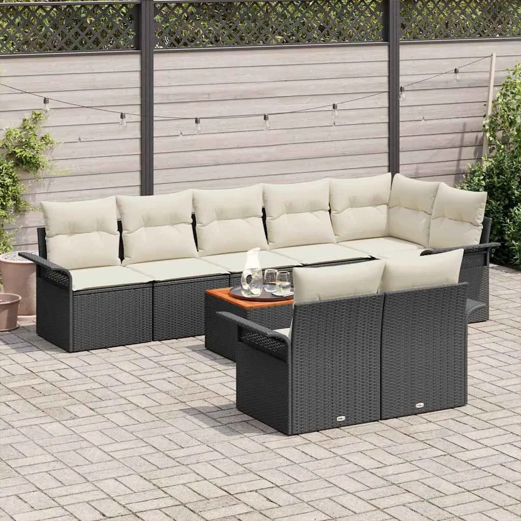 vidaXL Σετ Καναπέ Κήπου με μαξιλάρι 9 pcs Μαύρο, Κρέμα 55 x 55 x 37 εκ