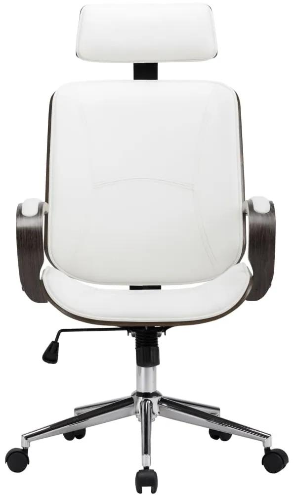 vidaXL Καρέκλα Γραφείου με Προσκέφαλο Λευκή Συνθ. Δέρμα/Λυγισμένο Ξύλο