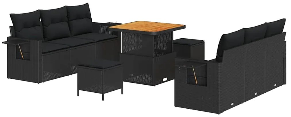 vidaXL Σετ Καναπέ Κήπου με μαξιλάρι με αποθήκευση 9 pcs Μαύρο
