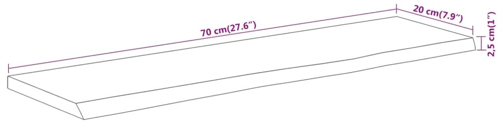 Ράφι Επιτοίχιο Ορθ. Live Edge 70x20x2,5 εκ. Μασίφ Ξύλο Ακακίας - Καφέ