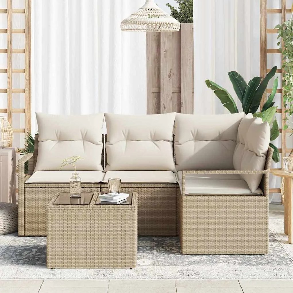 vidaXL Σετ Καναπέ Κήπου 5 pcs Μπεζ Πολυ ράταν