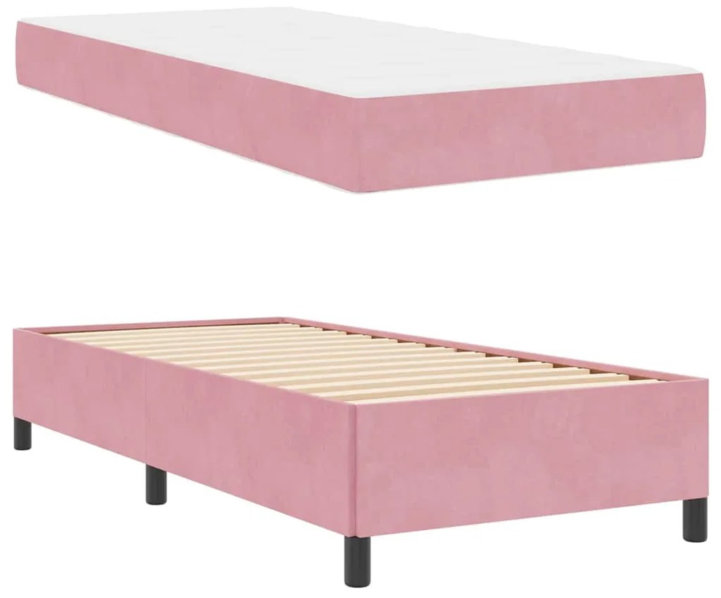 vidaXL Σκελετός Κρεβατιού με στρώμα Ροζ 90 x 190 cm ύφασμα