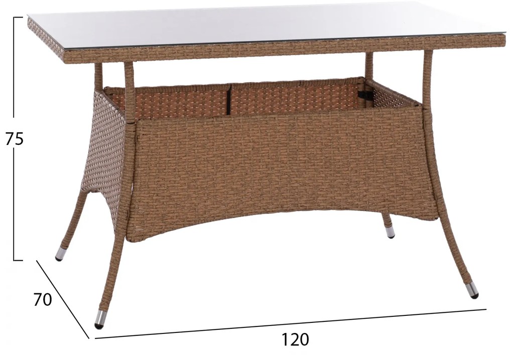 ΣΕΤ ΤΡΑΠΕΖΑΡΙΑΣ 5ΤΜΧ ΤΡΑΠ. 120Χ70 &amp; ΠΟΛΥΘΡΟΝΕΣ WICKER RATTAN ΜΠΕΖ ΚΑΦΕ HM11712.32
