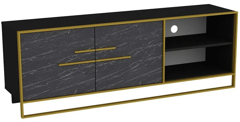 Έπιπλο Τηλεόρασης Polka 875ZNA3060 160x38,5x56,6cm Marble Effect Black-Gold