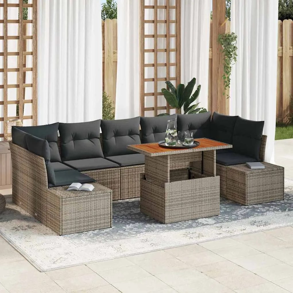 vidaXL Σέτ φαγητού για κήπο 8 pcs Γκρι, Καφέ 100 x 55 x 73 εκ